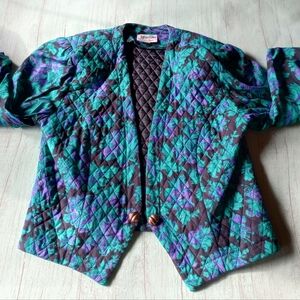 Jeffrey & Dara Linda Hutley Cropped Floral Teal Purple Blazer 13/14